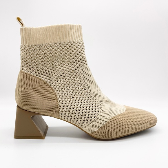 Vivaia Shoes - Vivaia Melissa Perforated Heeled Boots Two-Toned Color Block Cream/Tan Size 41